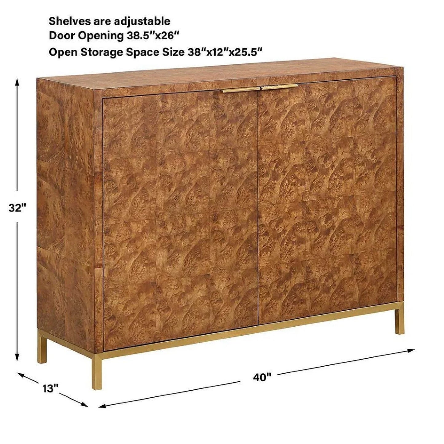 Luxury Modern Burl Wood 2-Door Cabinet European Style for Villa