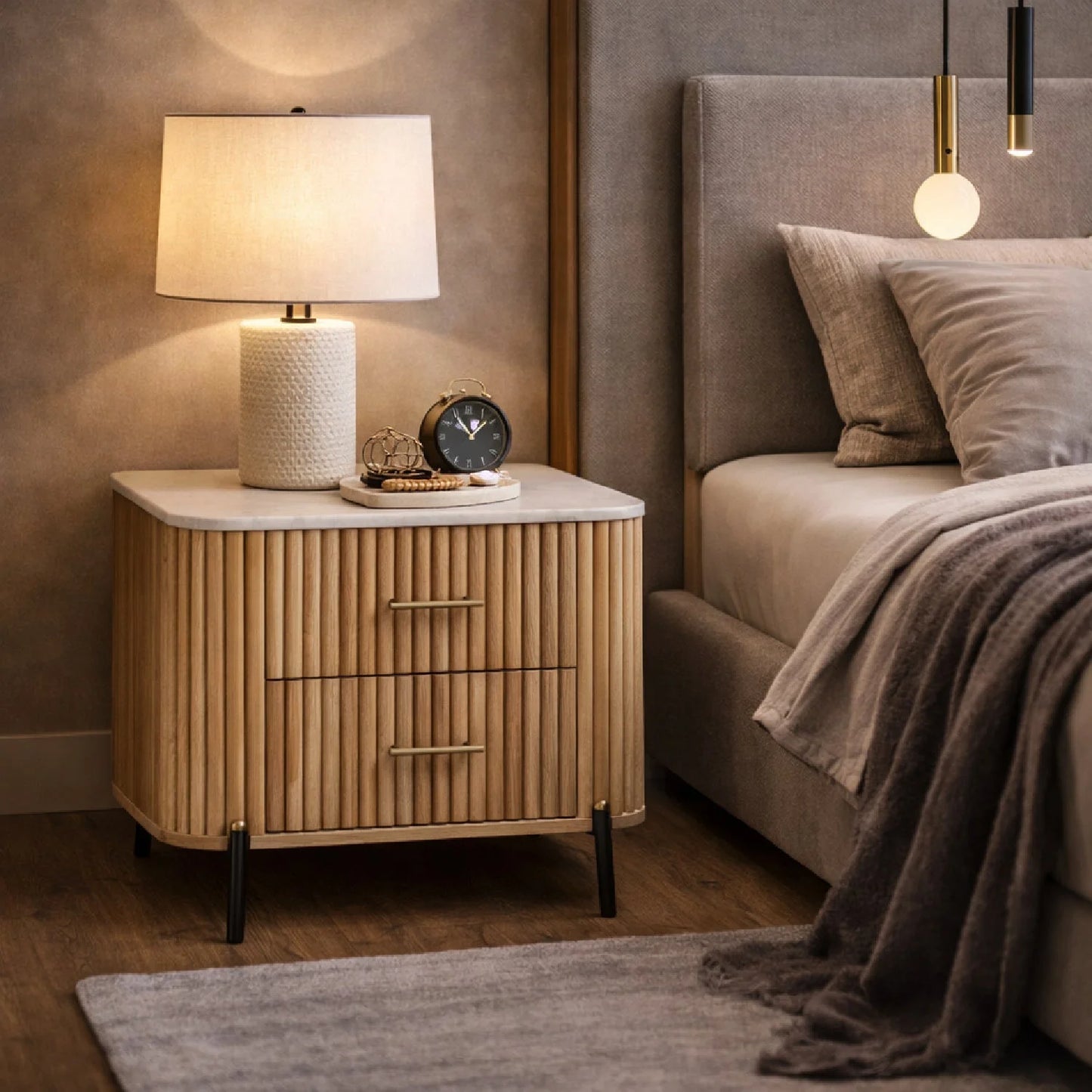 Luxury Modern Cambridge 2-Drawer Nightstand European Style for Villa