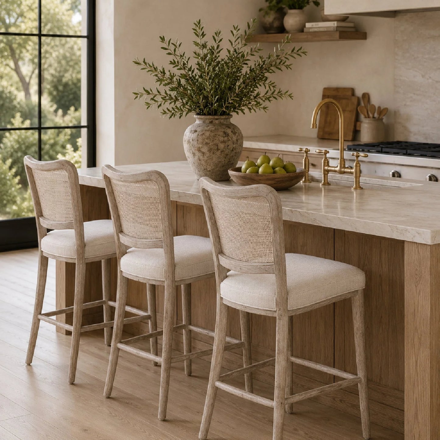 Luxury Modern Cane Back Counter Stool European Style for Villa
