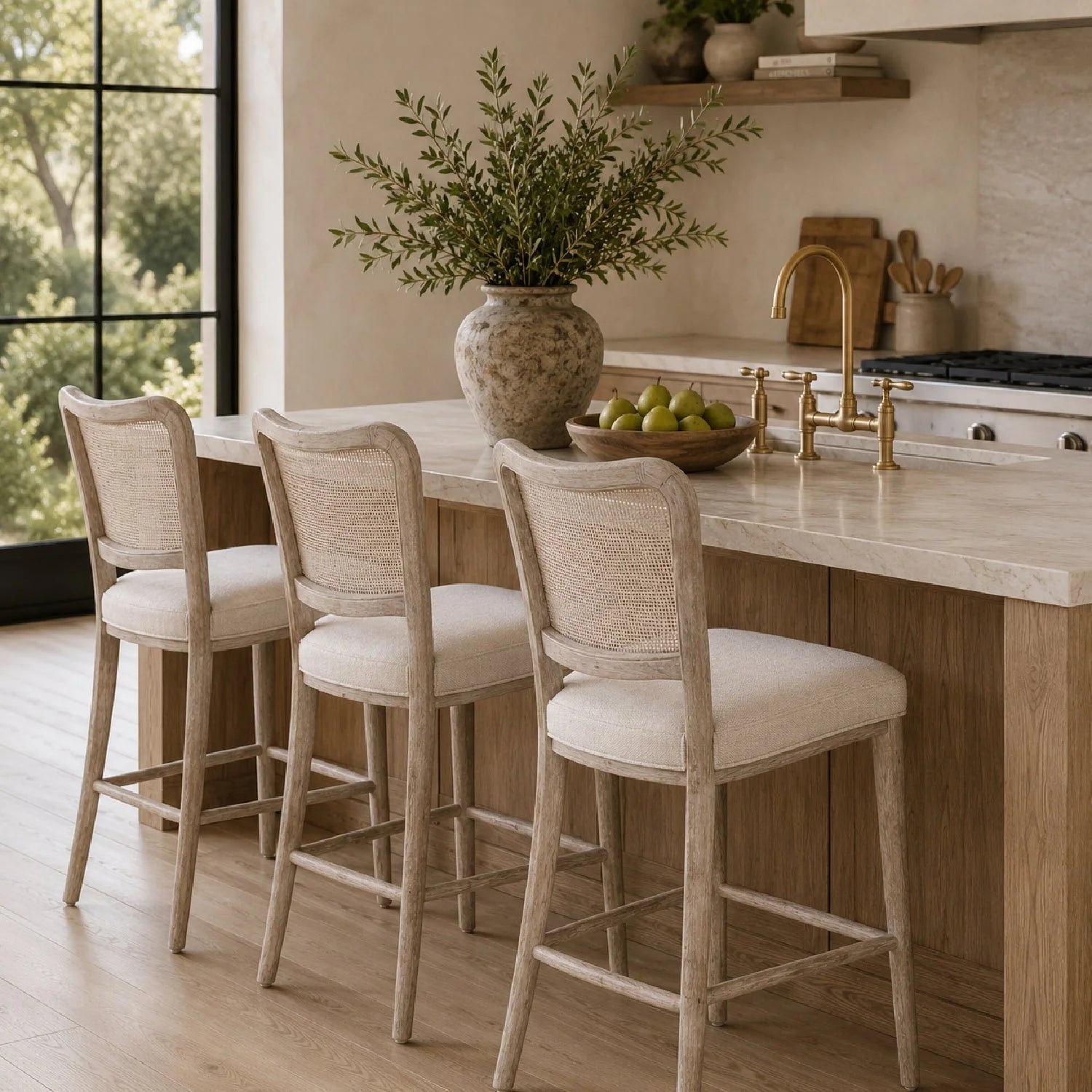Luxury Modern Cane Back Counter Stool European Style for Villa