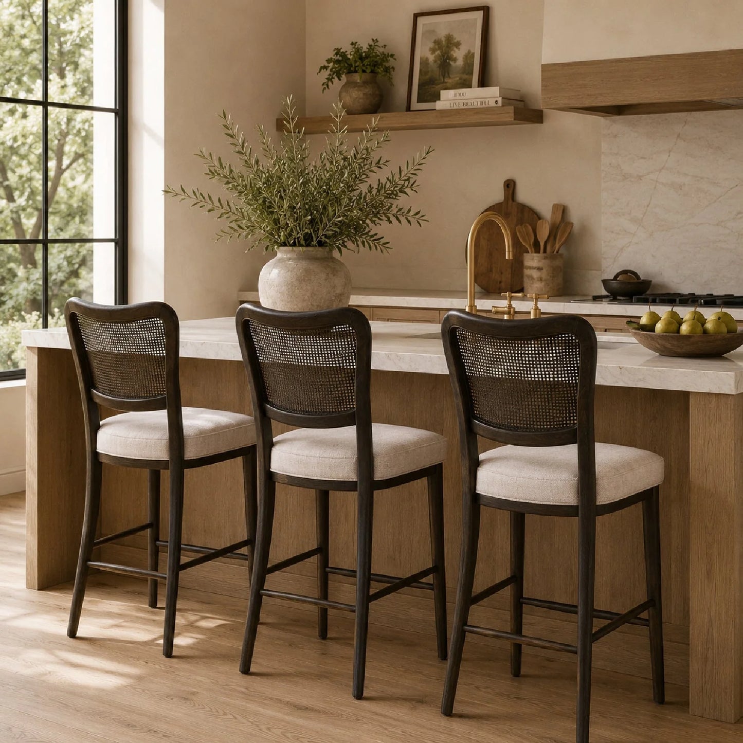 Luxury Modern Cane Back Counter Stool European Style for Villa