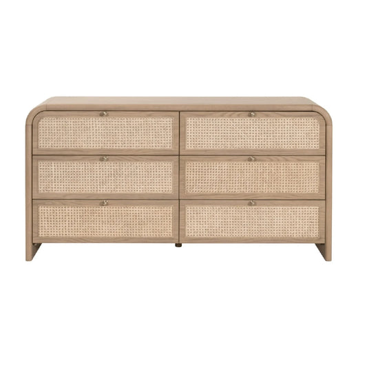Luxury Modern Cane Detail 6-Drawer Dresser European Style for Villa