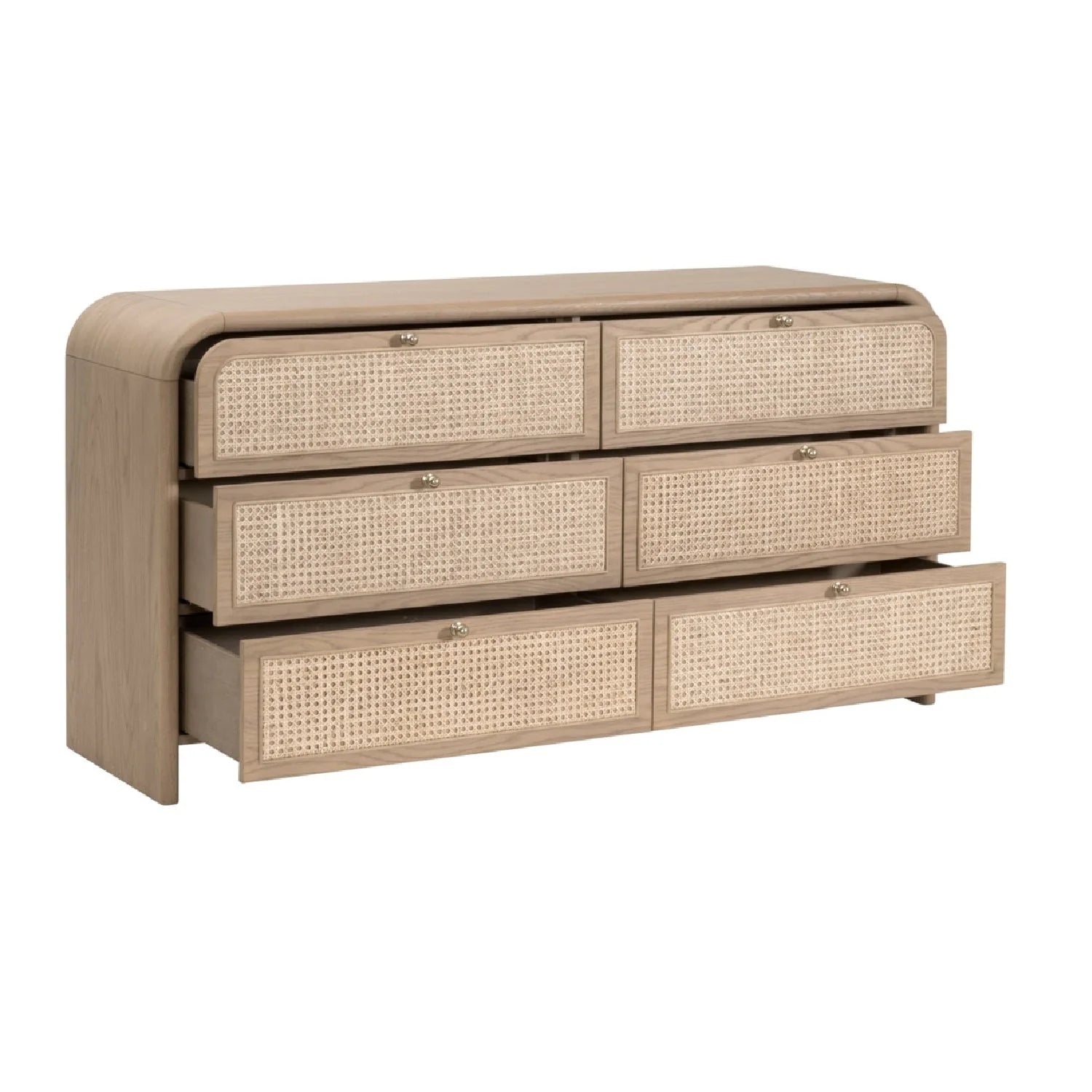 Luxury Modern Cane Detail 6-Drawer Dresser European Style for Villa