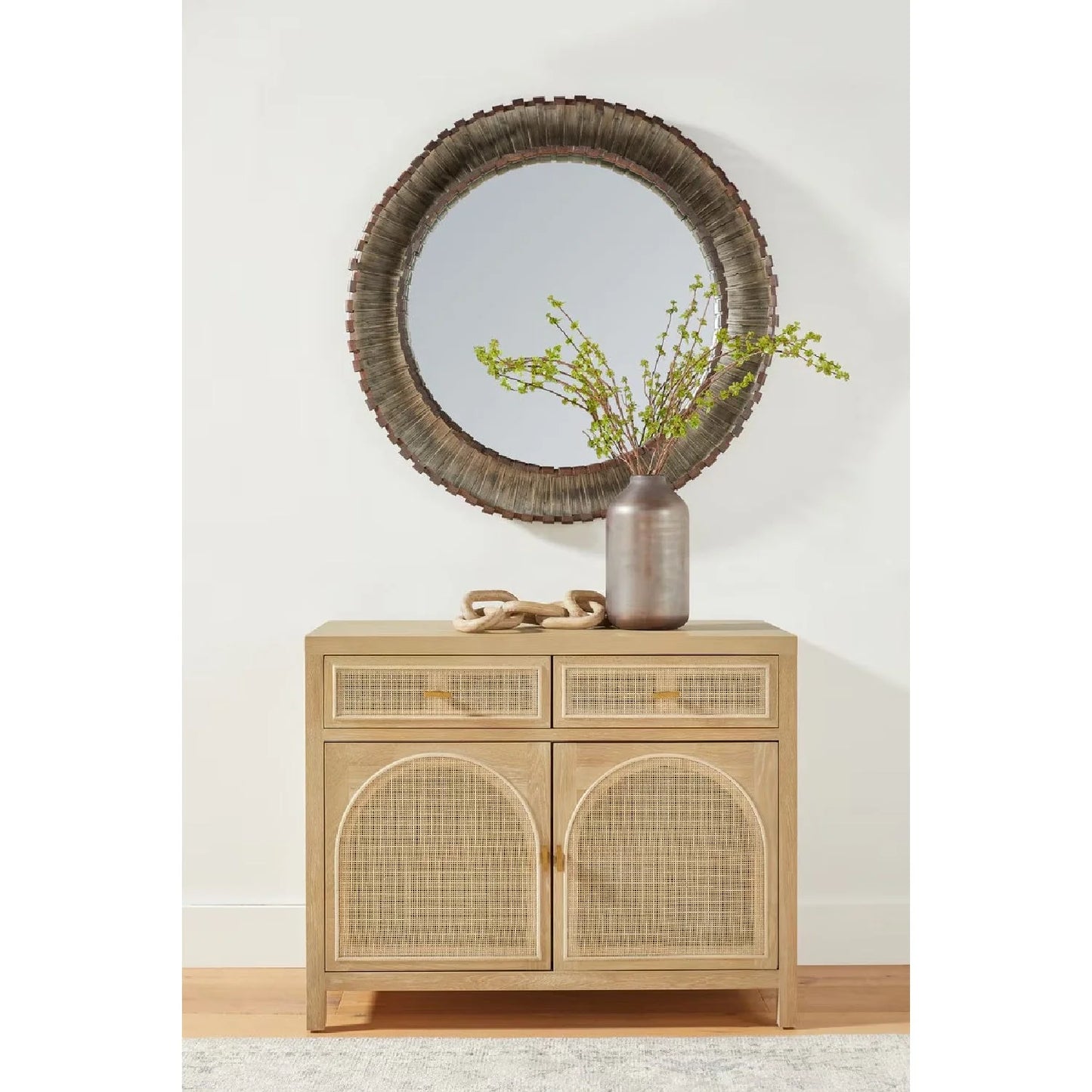 Luxury Modern Cane Oak Wood 2-Door Cabinet European Style for Villa