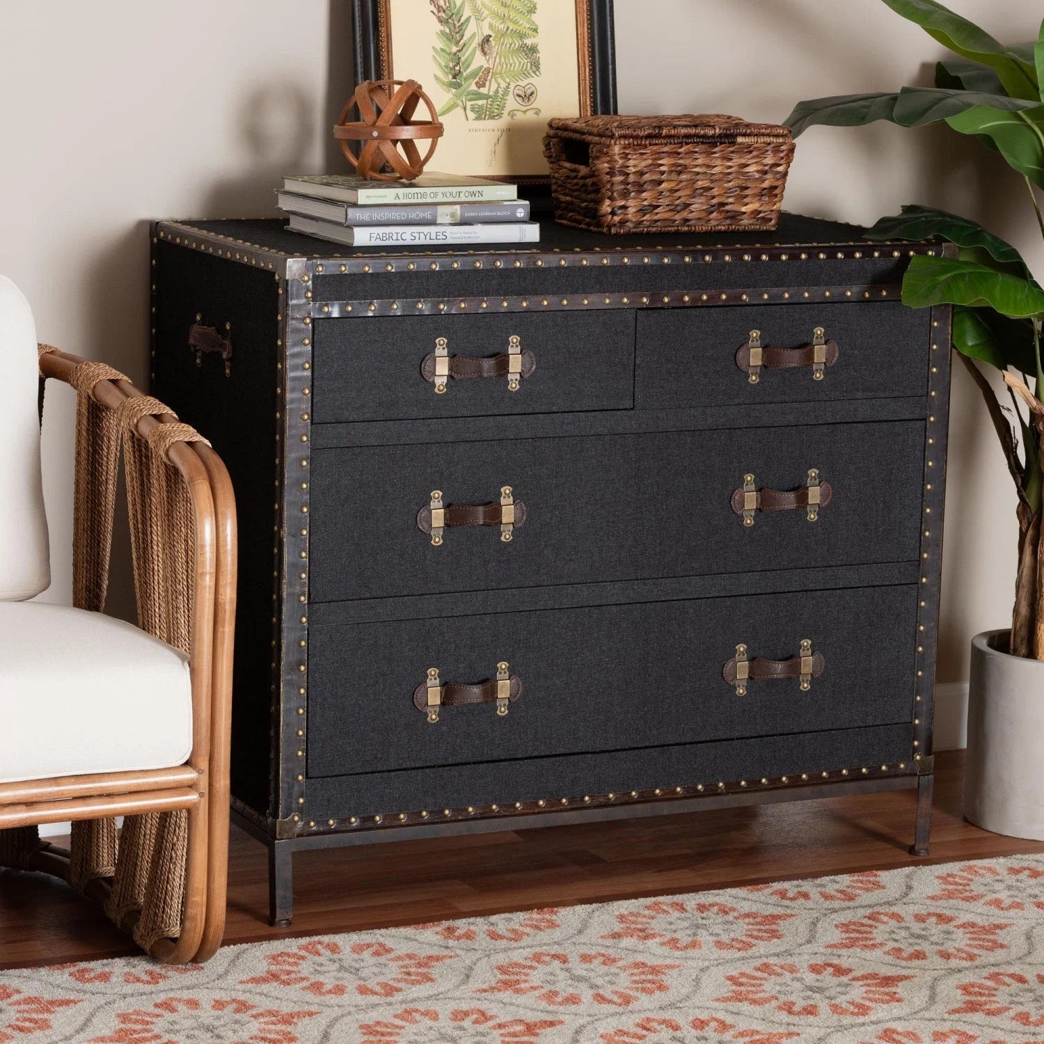 Luxury Modern Canvas Wood 4-Drawer Cabinet European Style for Villa
