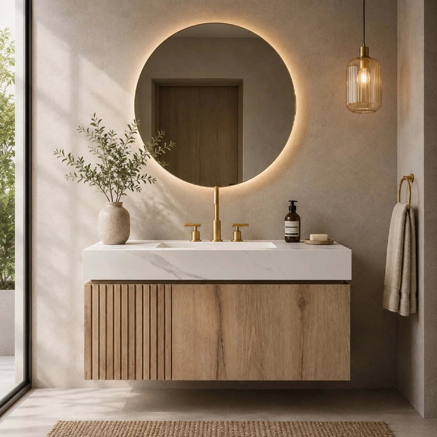 Luxury Modern Carrara Sintered Stone Vanity European Style for Villa