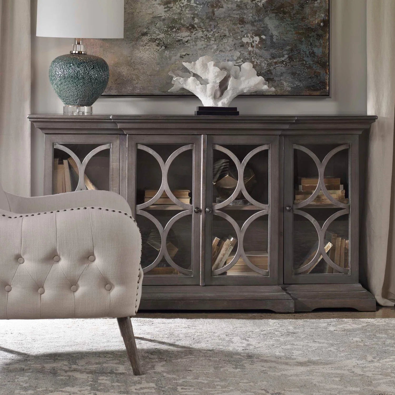 Luxury Modern Carved Wooden Cabinet European Style for Villa