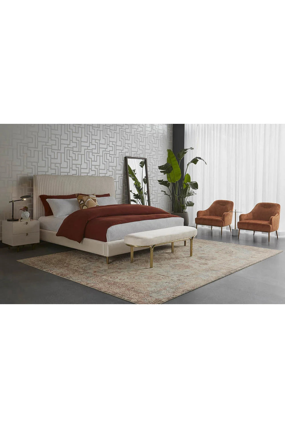 Luxury Modern Celine Cream 2-Drawer Nightstand European Style for Villa