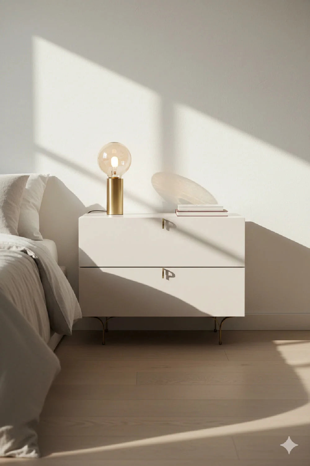 Luxury Modern Celine Cream 2-Drawer Nightstand European Style for Villa