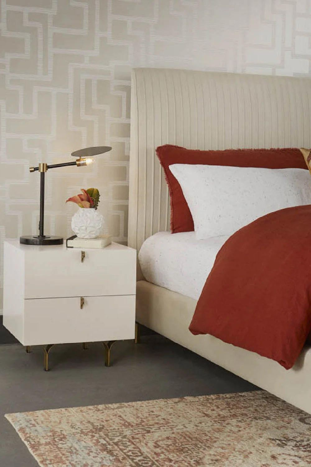 Luxury Modern Celine Cream 2-Drawer Nightstand European Style for Villa