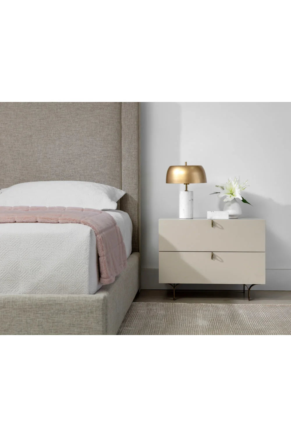 Luxury Modern Celine Cream 2-Drawer Nightstand European Style for Villa