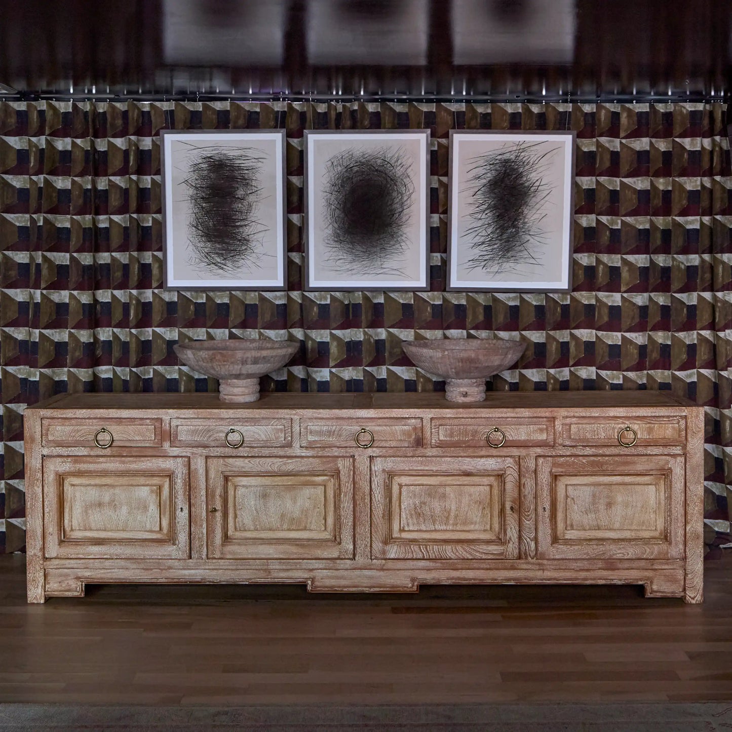 Luxury Modern Cerused Oak Sideboard European Style for Villa