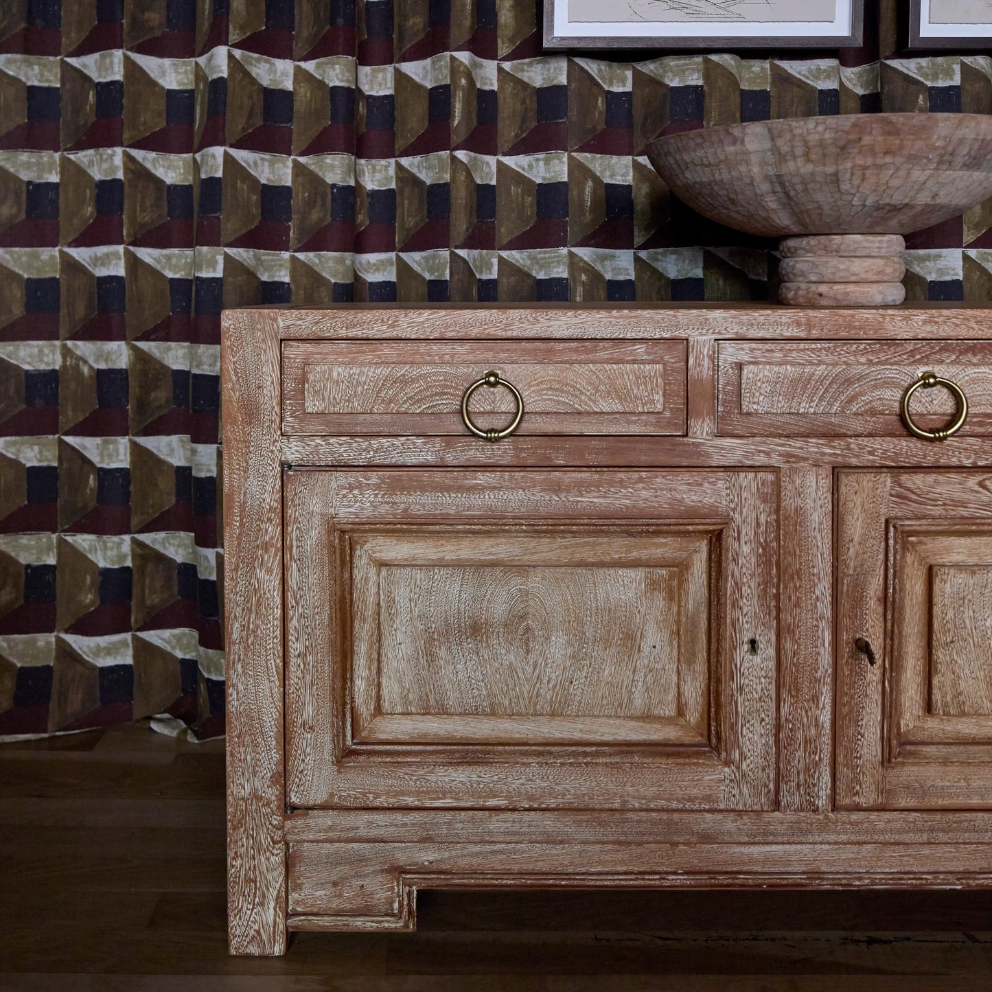 Luxury Modern Cerused Oak Sideboard European Style for Villa