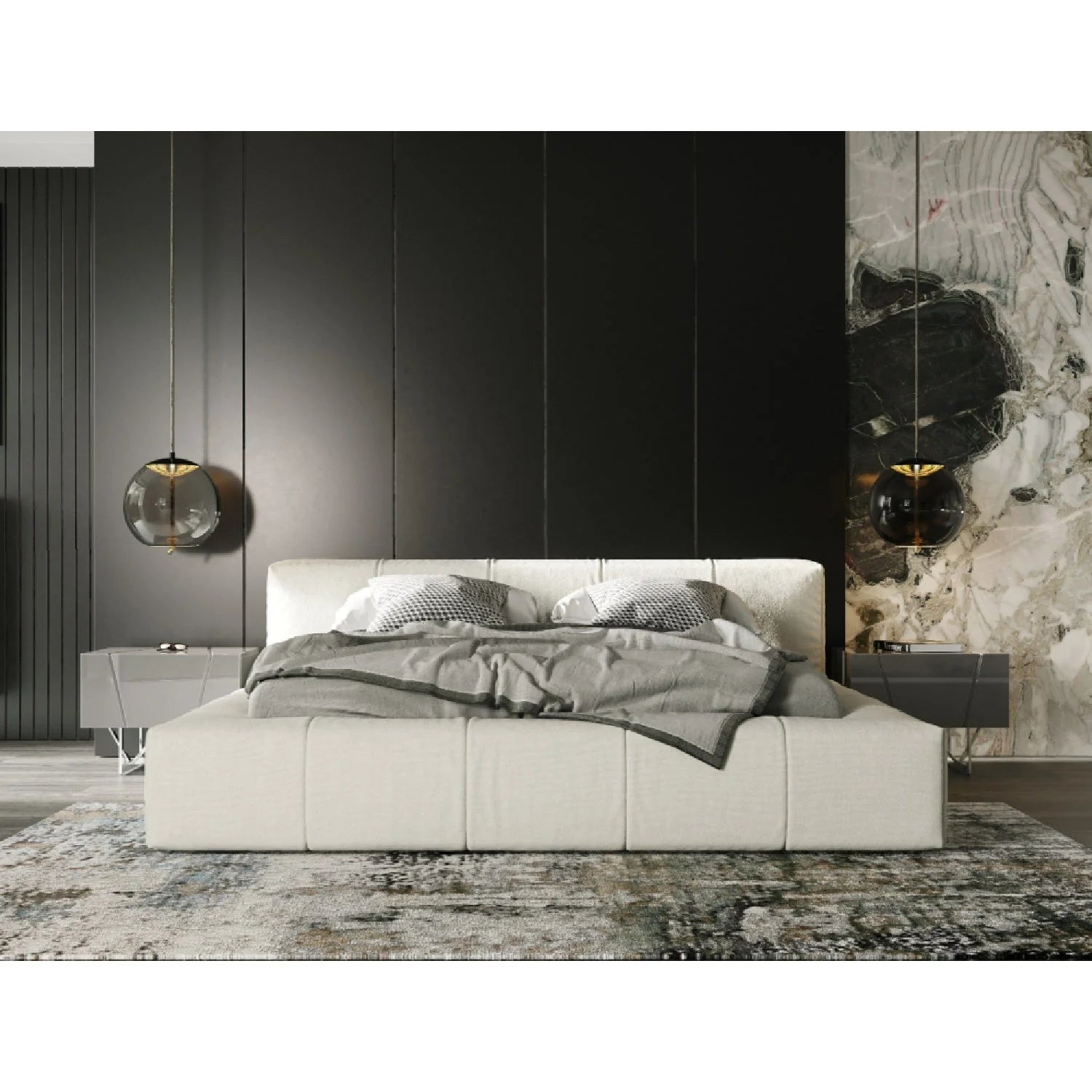 Luxury Modern Channel Tufted Cream Bed European Style for Villa
