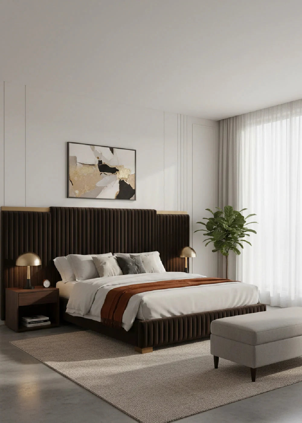 Luxury Modern Channeled Fabric King Bed European Style for Villa