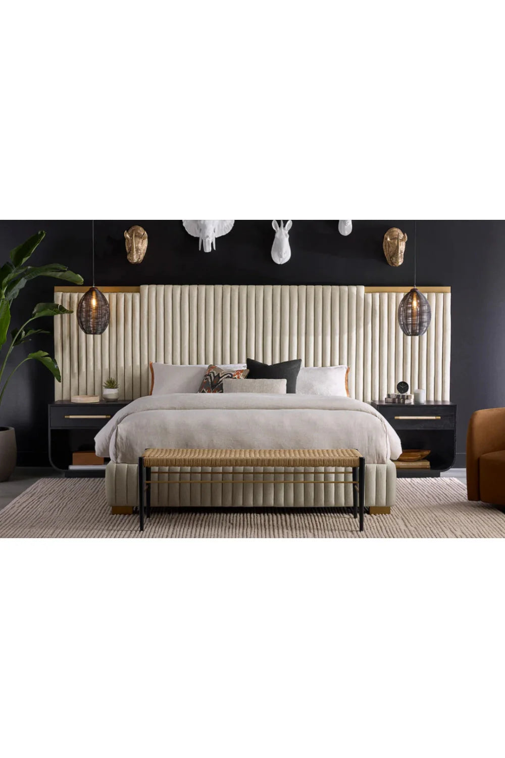 Luxury Modern Channeled Fabric King Bed European Style for Villa