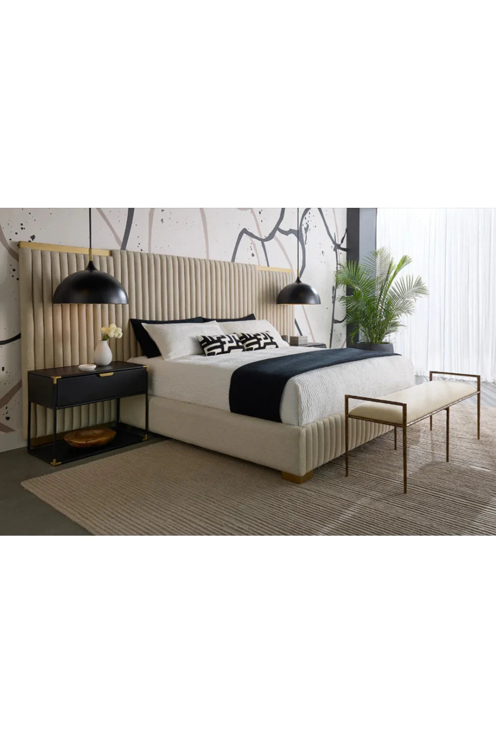 Luxury Modern Channeled Fabric King Bed European Style for Villa