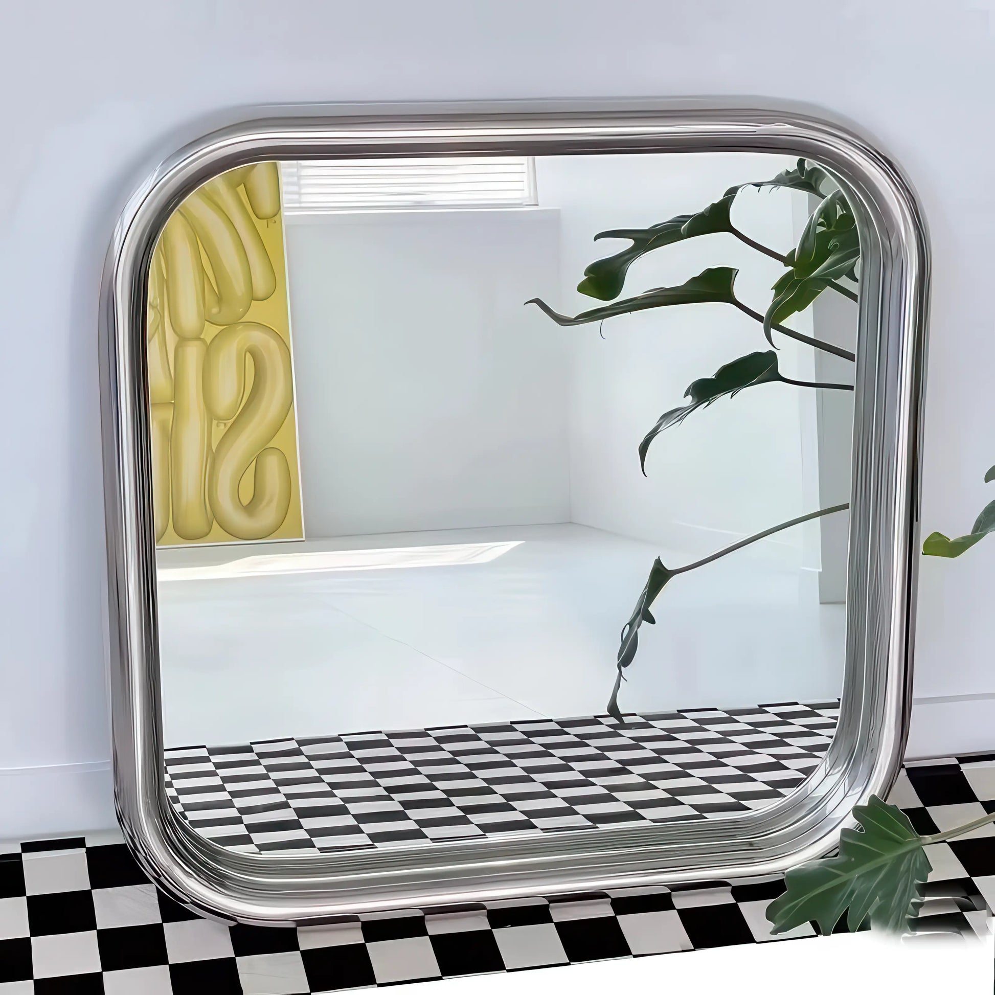 Luxury Modern Chrome Bold Square Mirror European Style for Villa