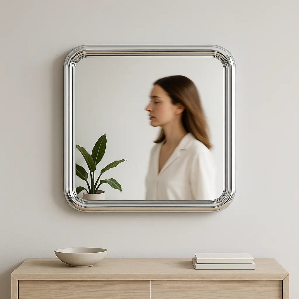 Luxury Modern Chrome Bold Square Mirror European Style for Villa