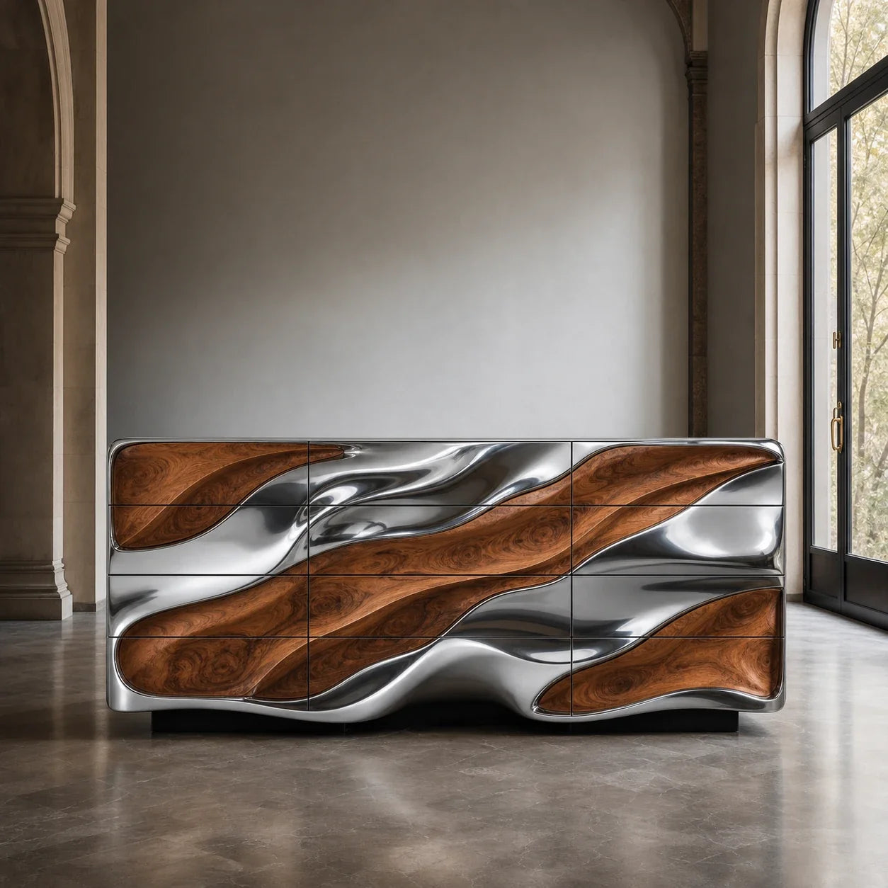 Luxury Modern Chrome Mirage Credenza European Style for Villa