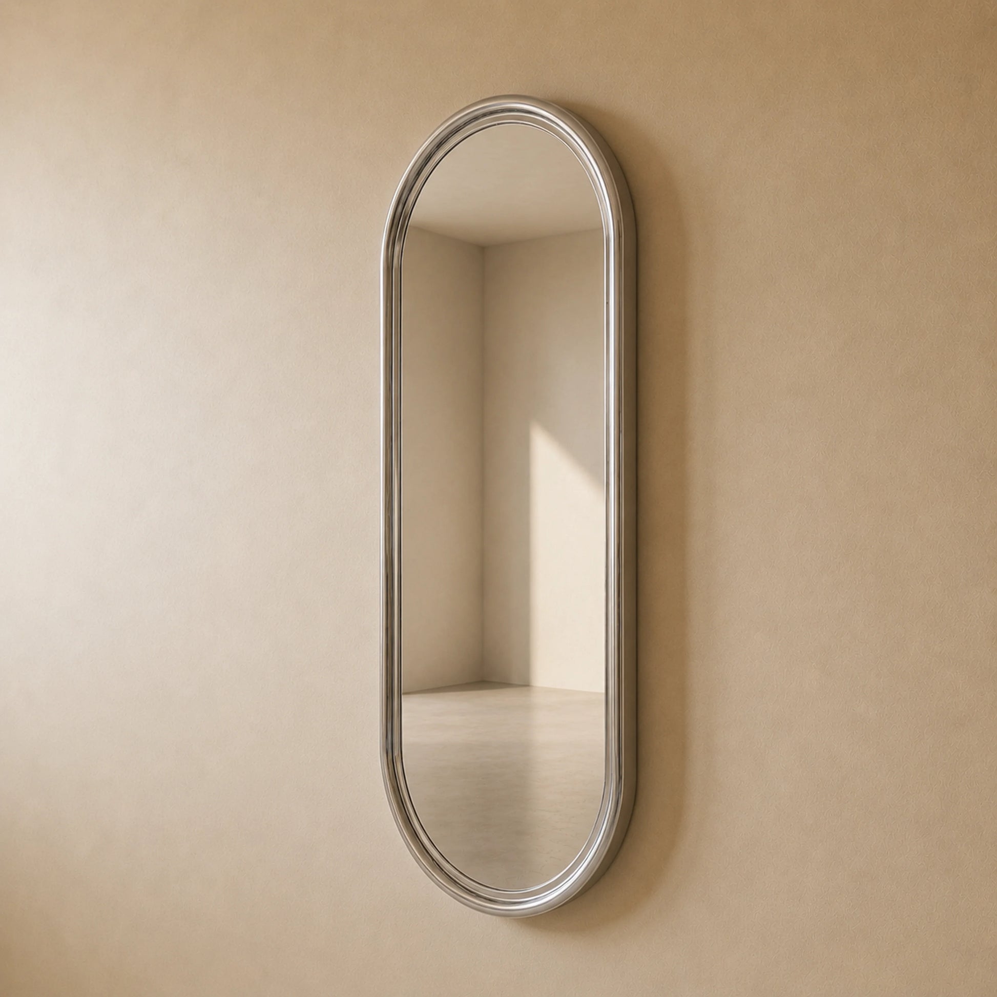 Luxury Modern Chrome Pill Mirror European Style for Villa
