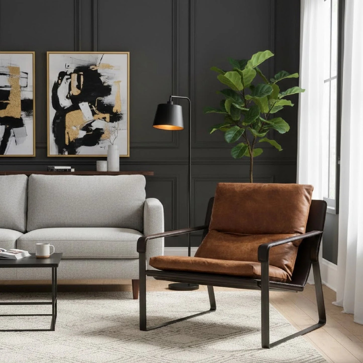 Luxury Modern Classic Leather Accent Chair Modern Italian Style for Villa