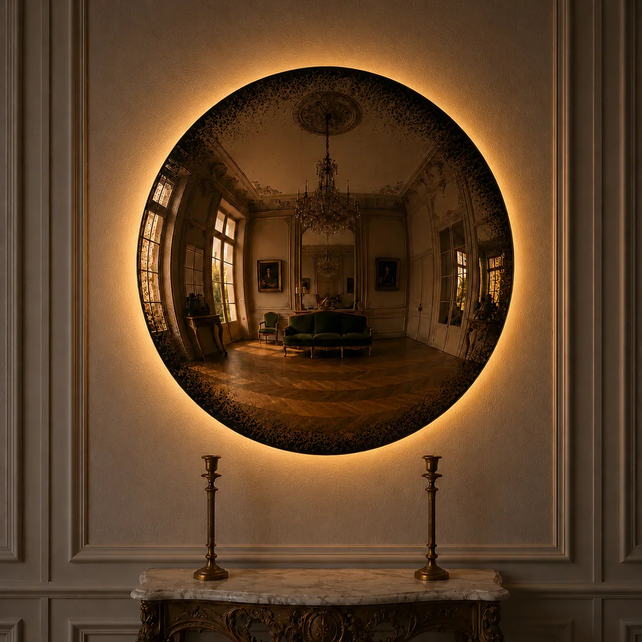 Luxury Modern Convex Glow Cognac Mirror European Style for Villa