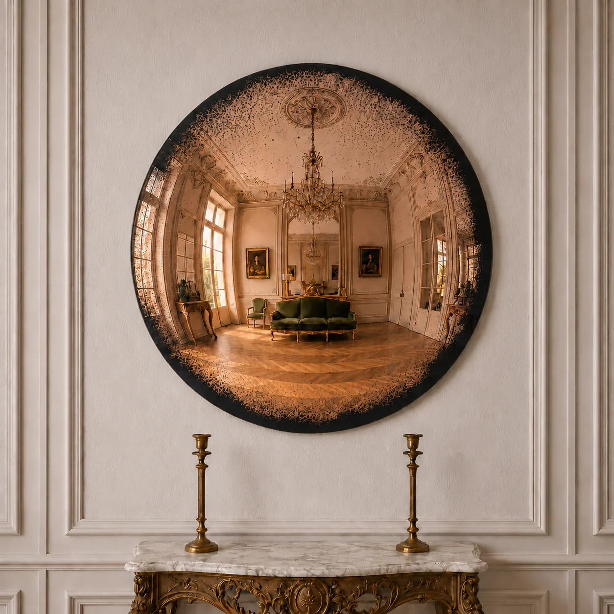 Luxury Modern Convex Glow Cognac Mirror European Style for Villa