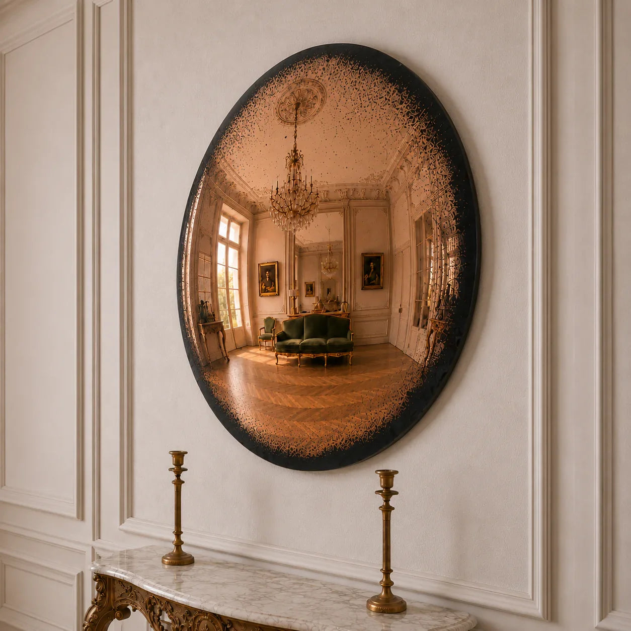 Luxury Modern Convex Glow Cognac Mirror European Style for Villa