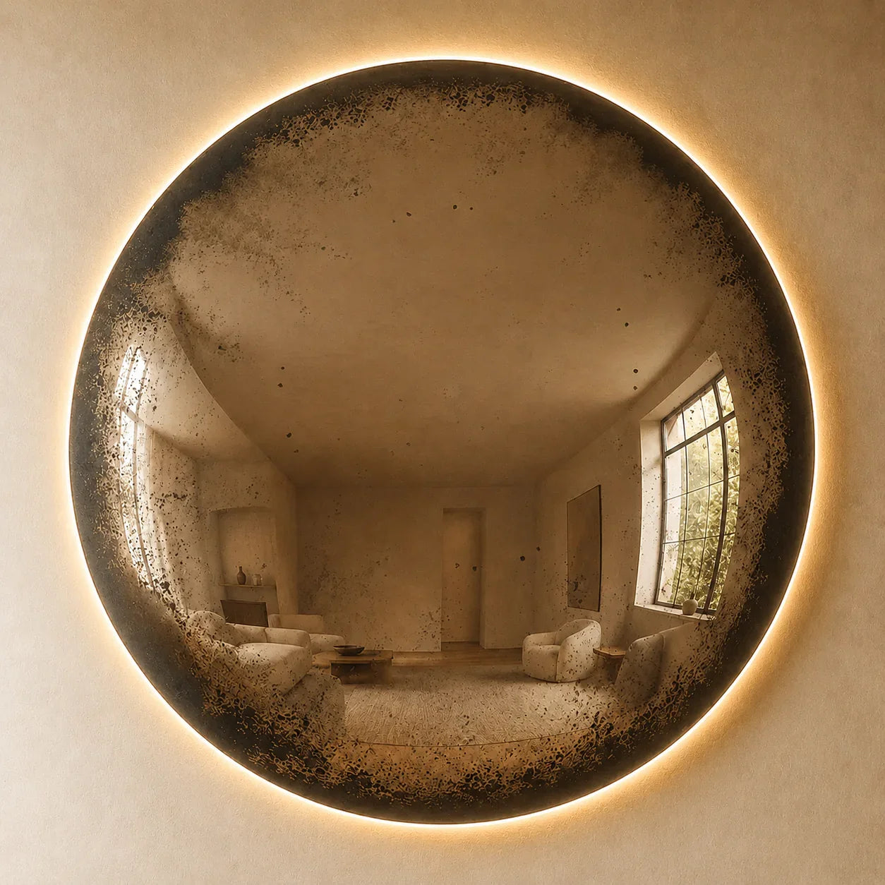 Luxury Modern Convex Glow Cognac Mirror European Style for Villa