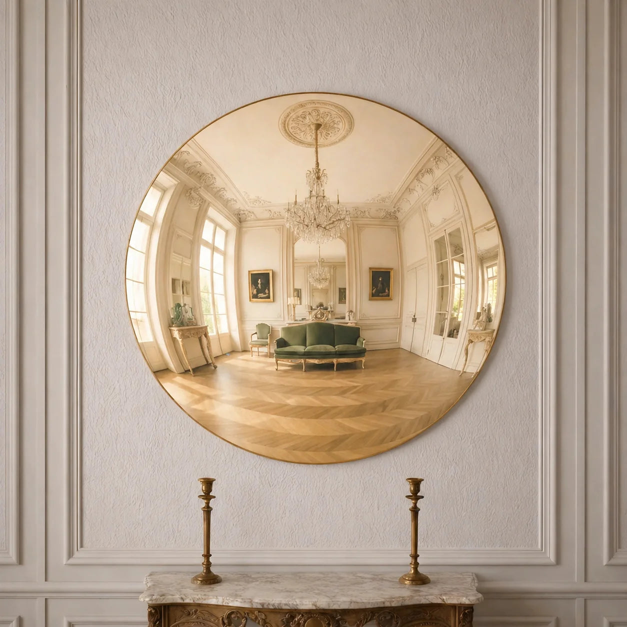 Luxury Modern Convex Glow Golden Halo Mirror European Style for Villa