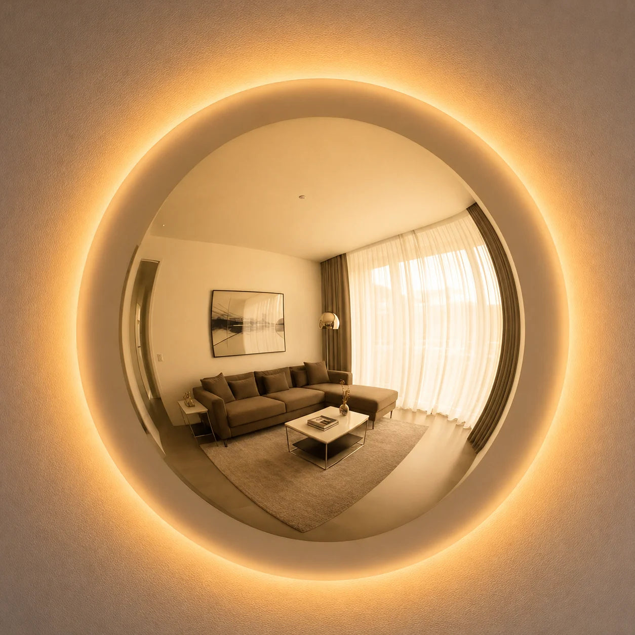 Luxury Modern Convex Glow Golden Halo Mirror European Style for Villa