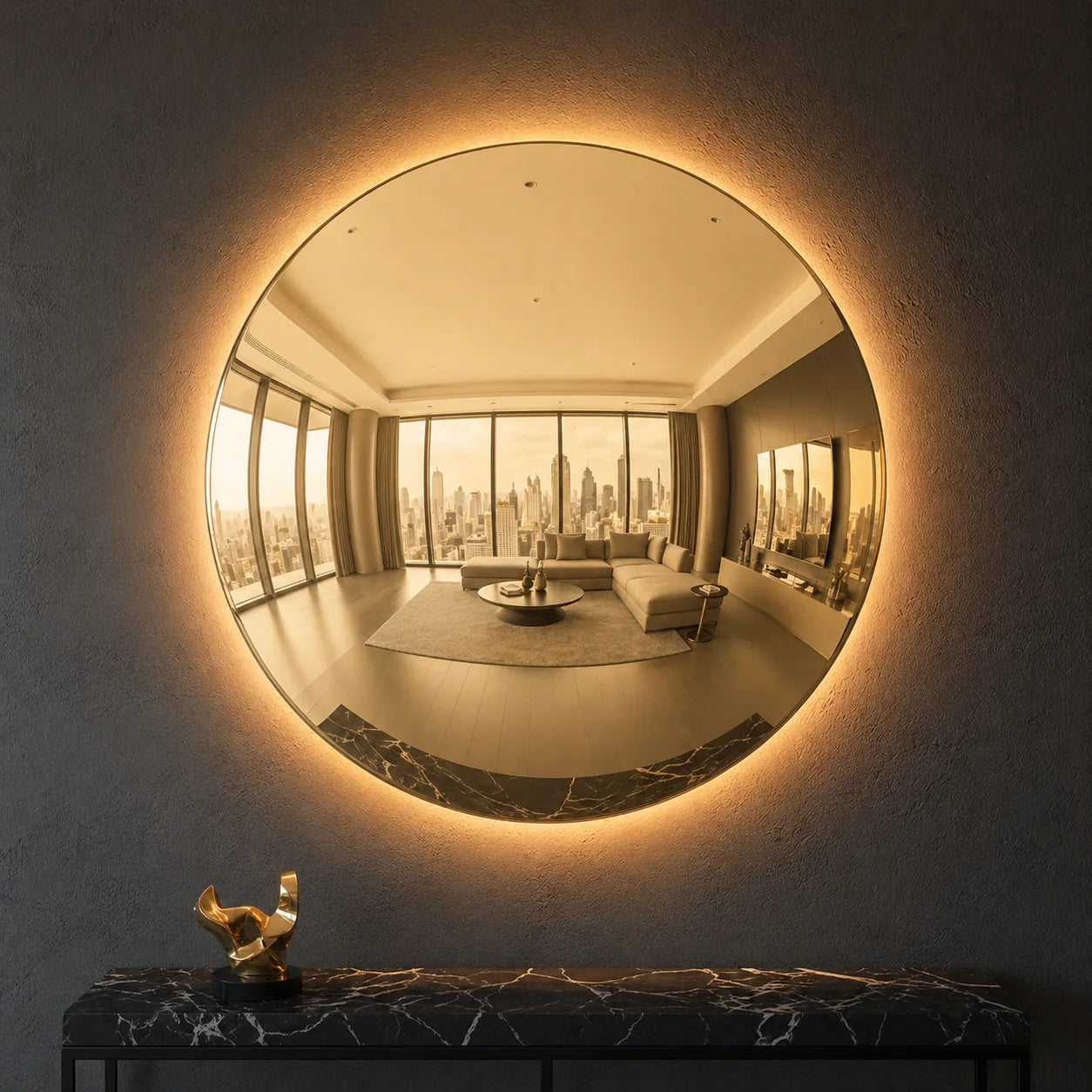 Luxury Modern Convex Glow Golden Halo Mirror European Style for Villa