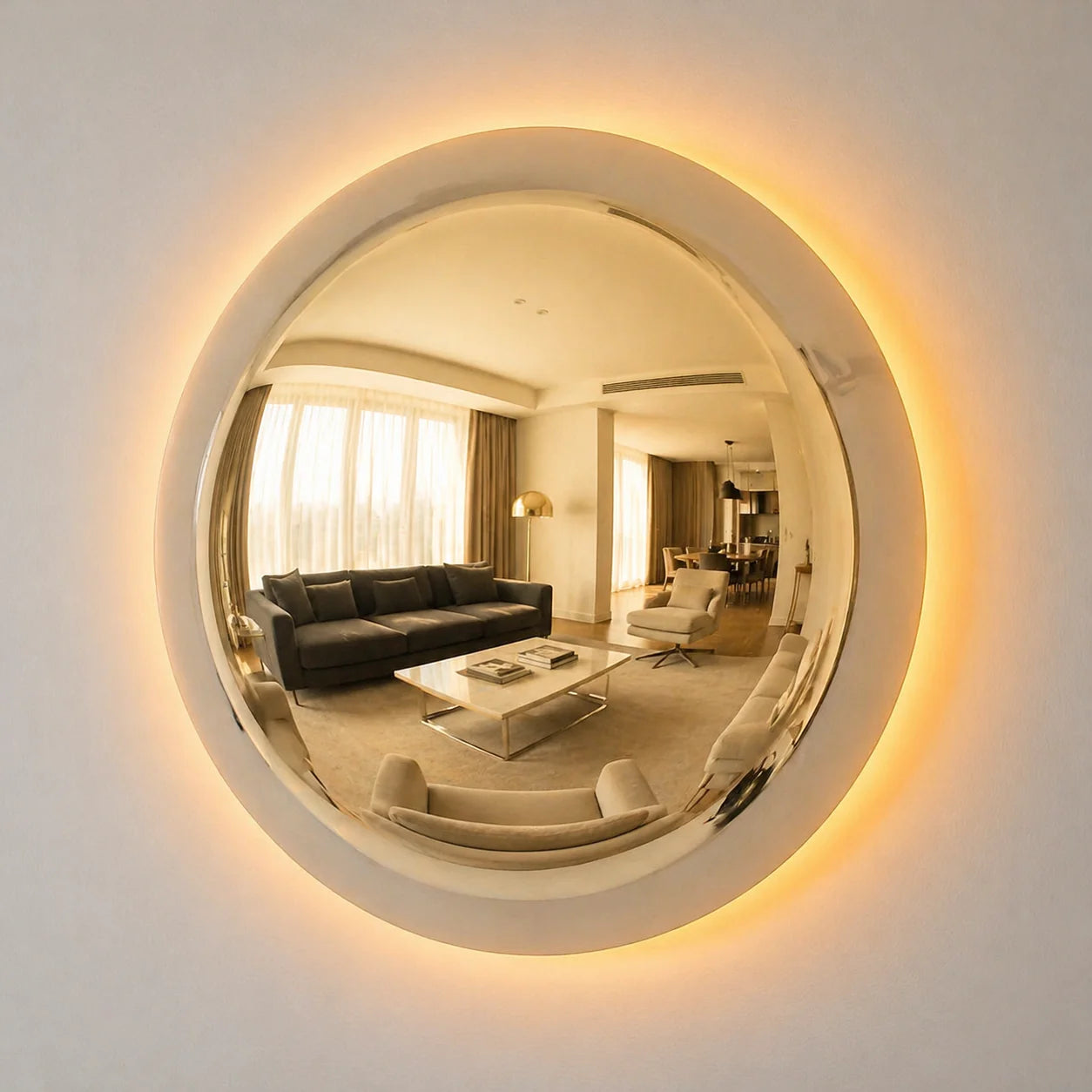 Luxury Modern Convex Glow Golden Halo Mirror European Style for Villa