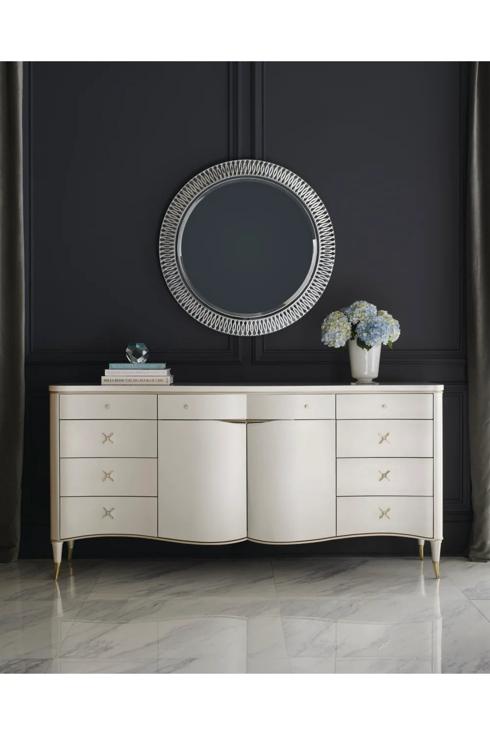 Luxury Modern Cream Curved Dresser European Style for Villa