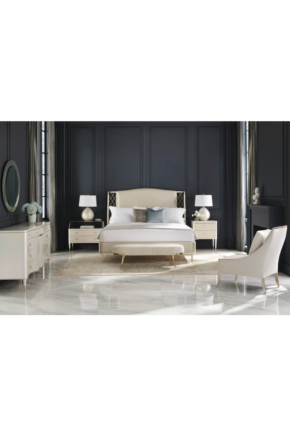 Luxury Modern Cream Curved Dresser European Style for Villa