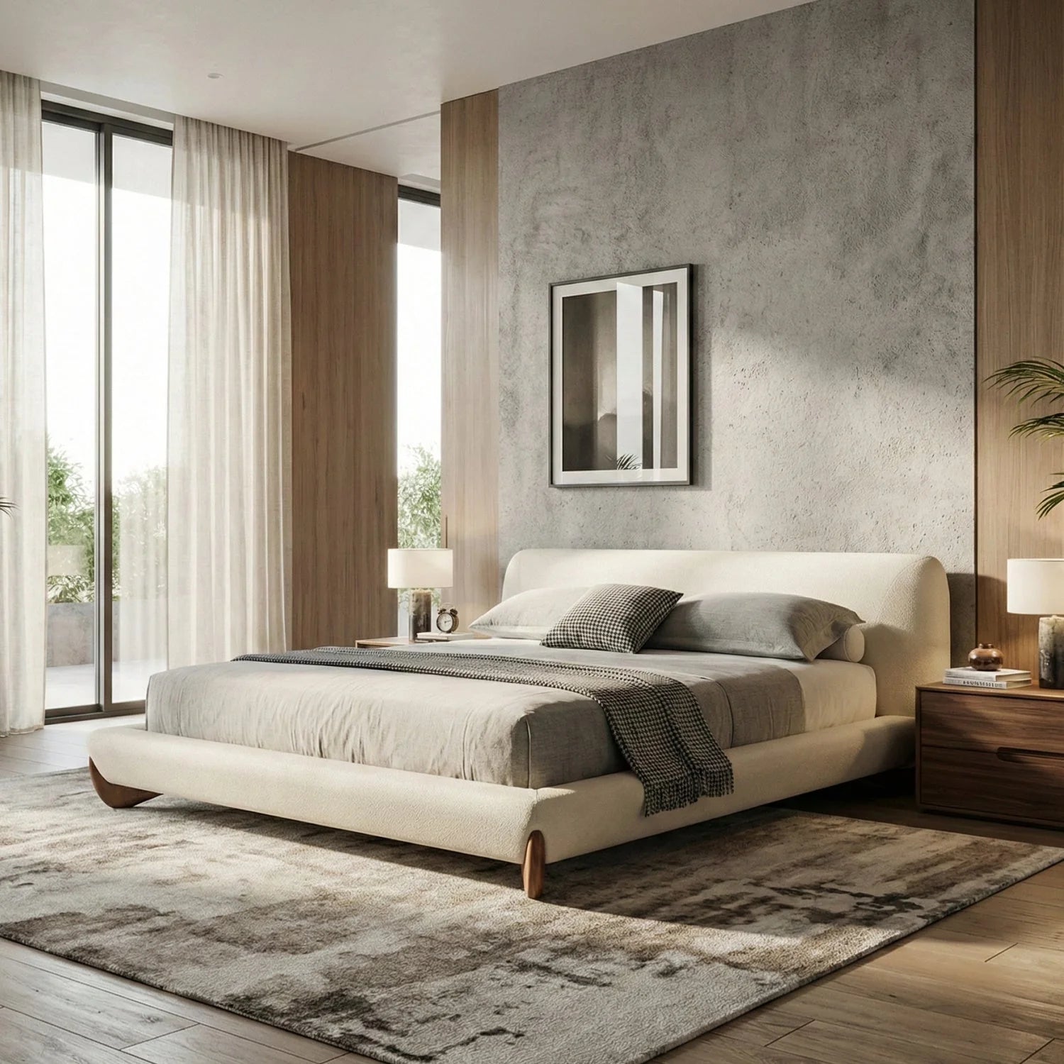 Luxury Modern Cream Fabric Bed European Style for Villa