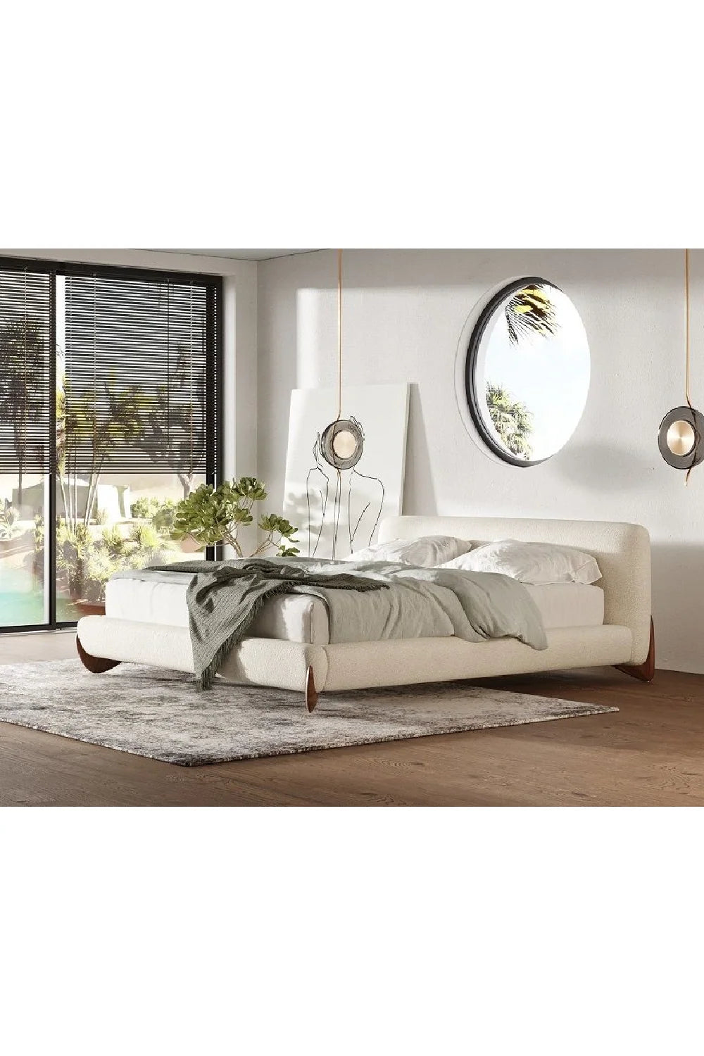 Luxury Modern Cream Fabric Bed European Style for Villa