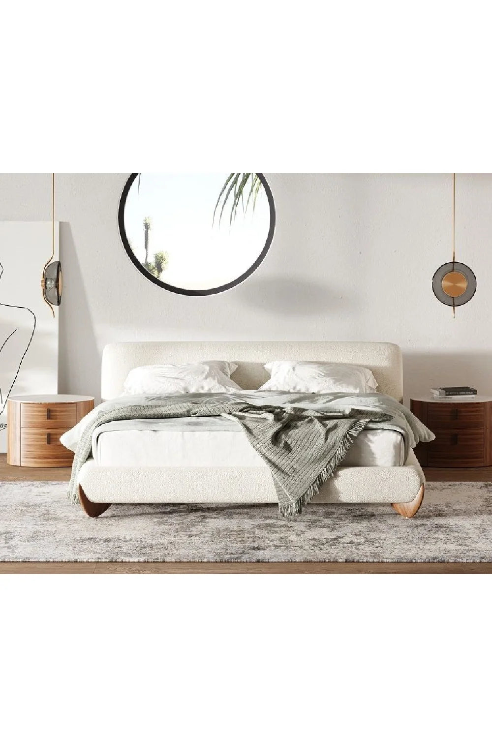 Luxury Modern Cream Fabric Bed European Style for Villa