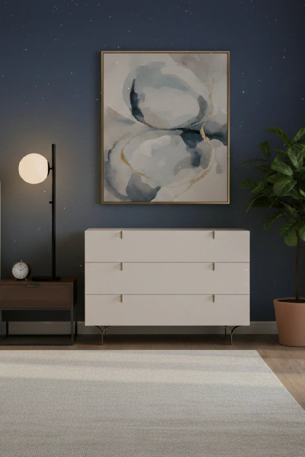 Luxury Modern Cream Rubberwood 3-Drawer Dresser European Style for Villa