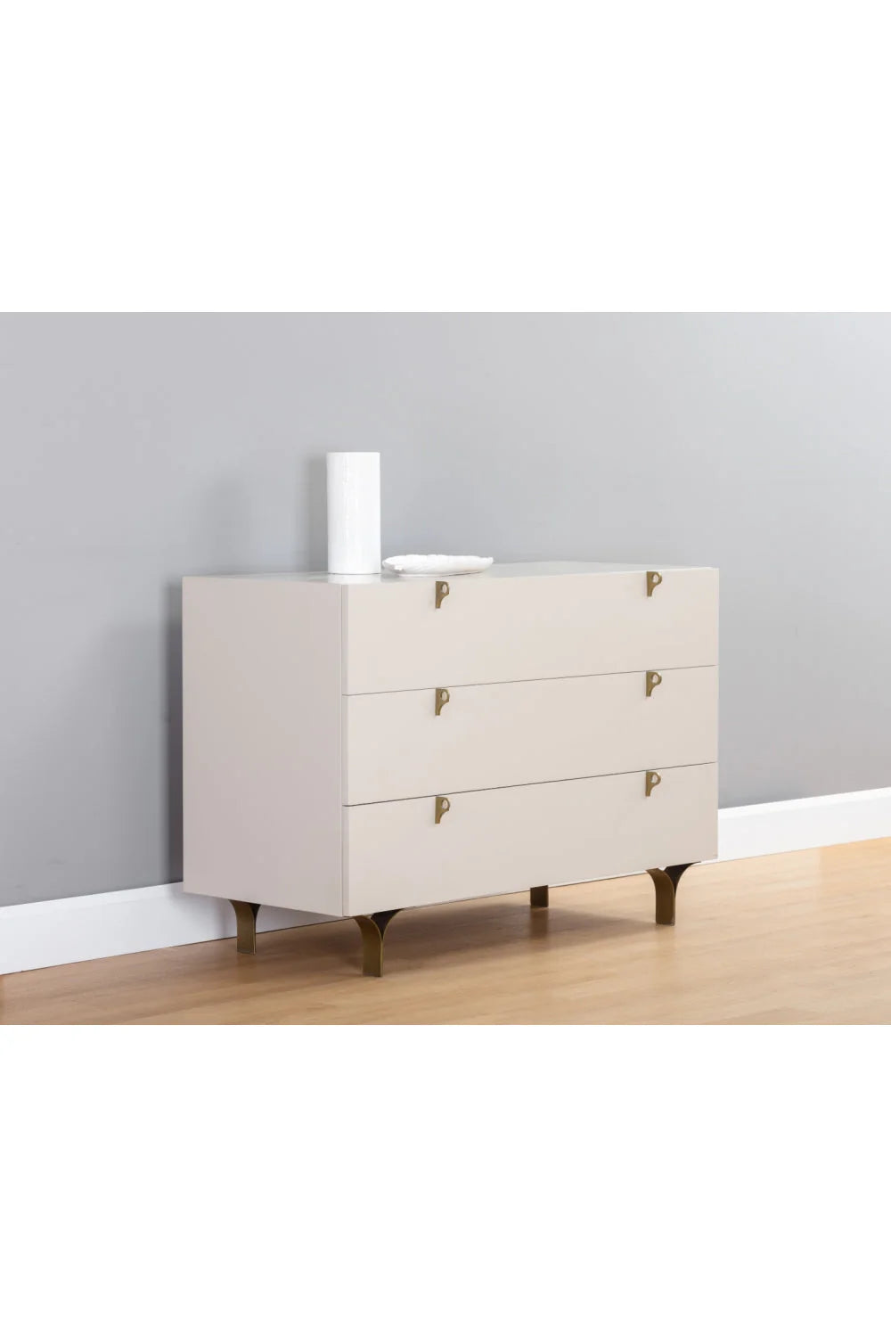 Luxury Modern Cream Rubberwood 3-Drawer Dresser European Style for Villa