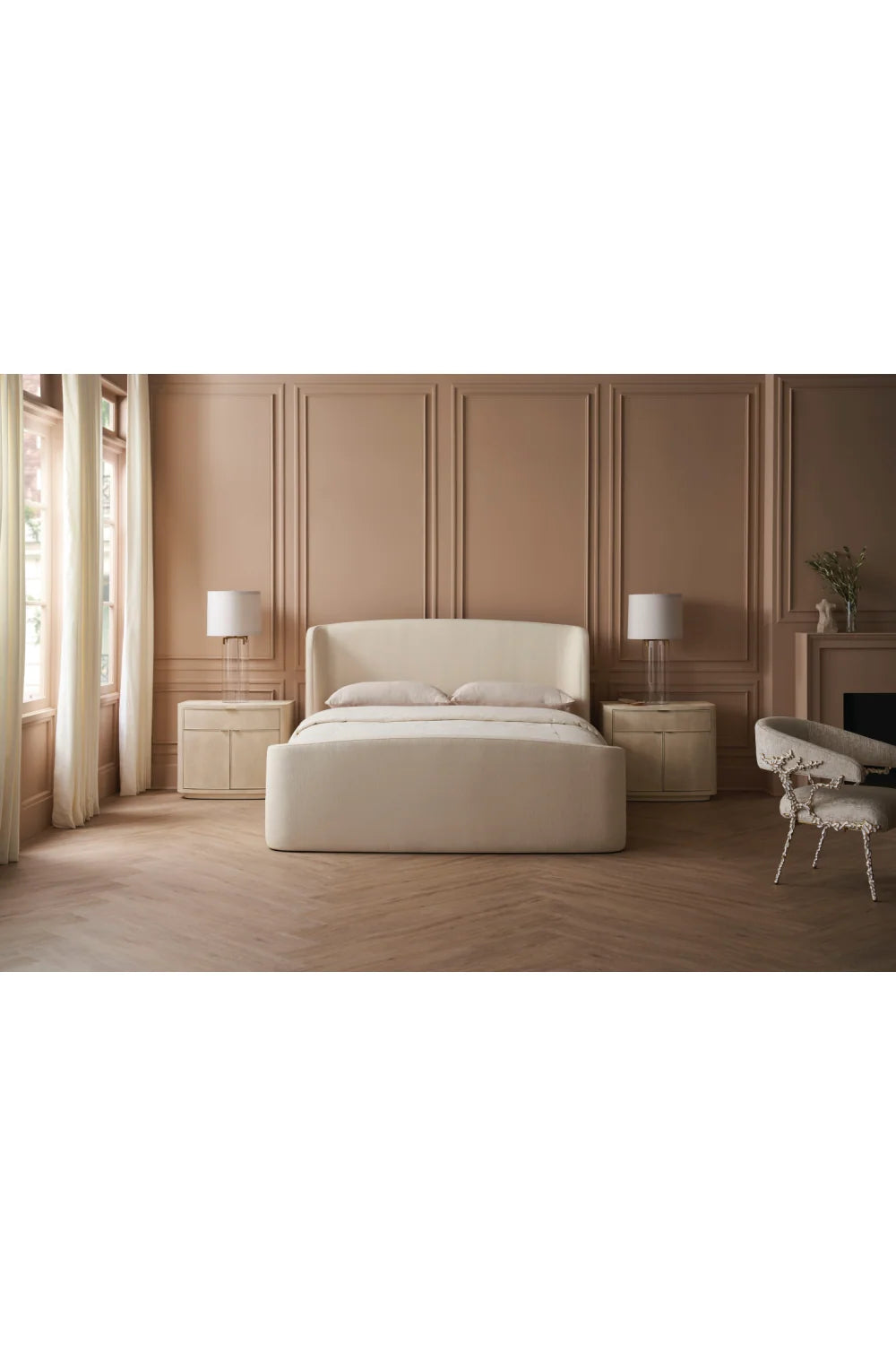 Luxury Modern Cream Shagreen Nightstand European Style for Villa