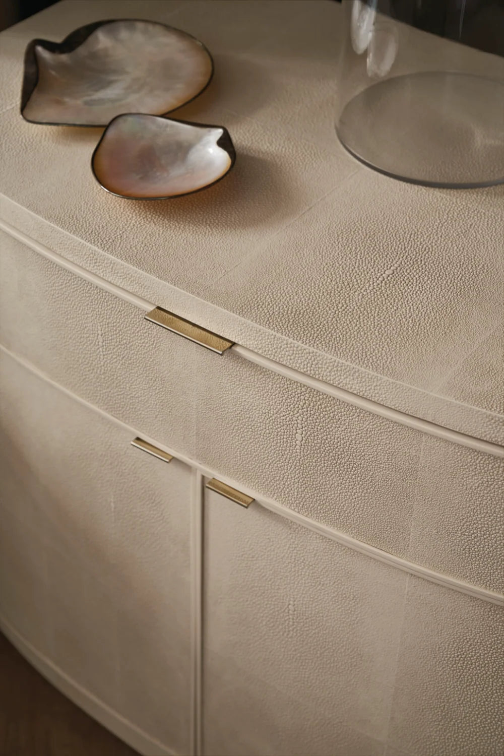 Luxury Modern Cream Shagreen Nightstand European Style for Villa
