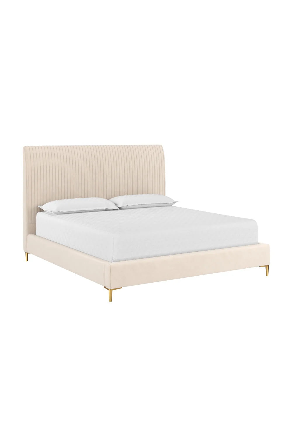 Luxury Modern Cream Tufted Fabric King Bed European Style for Villa