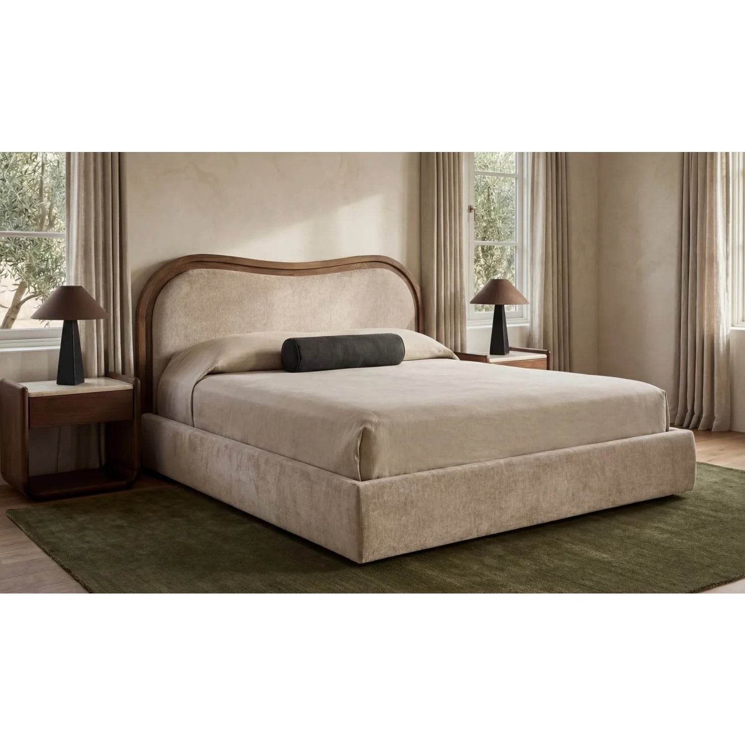 Luxury Modern Cream Upholstered Bed European Style for Villa