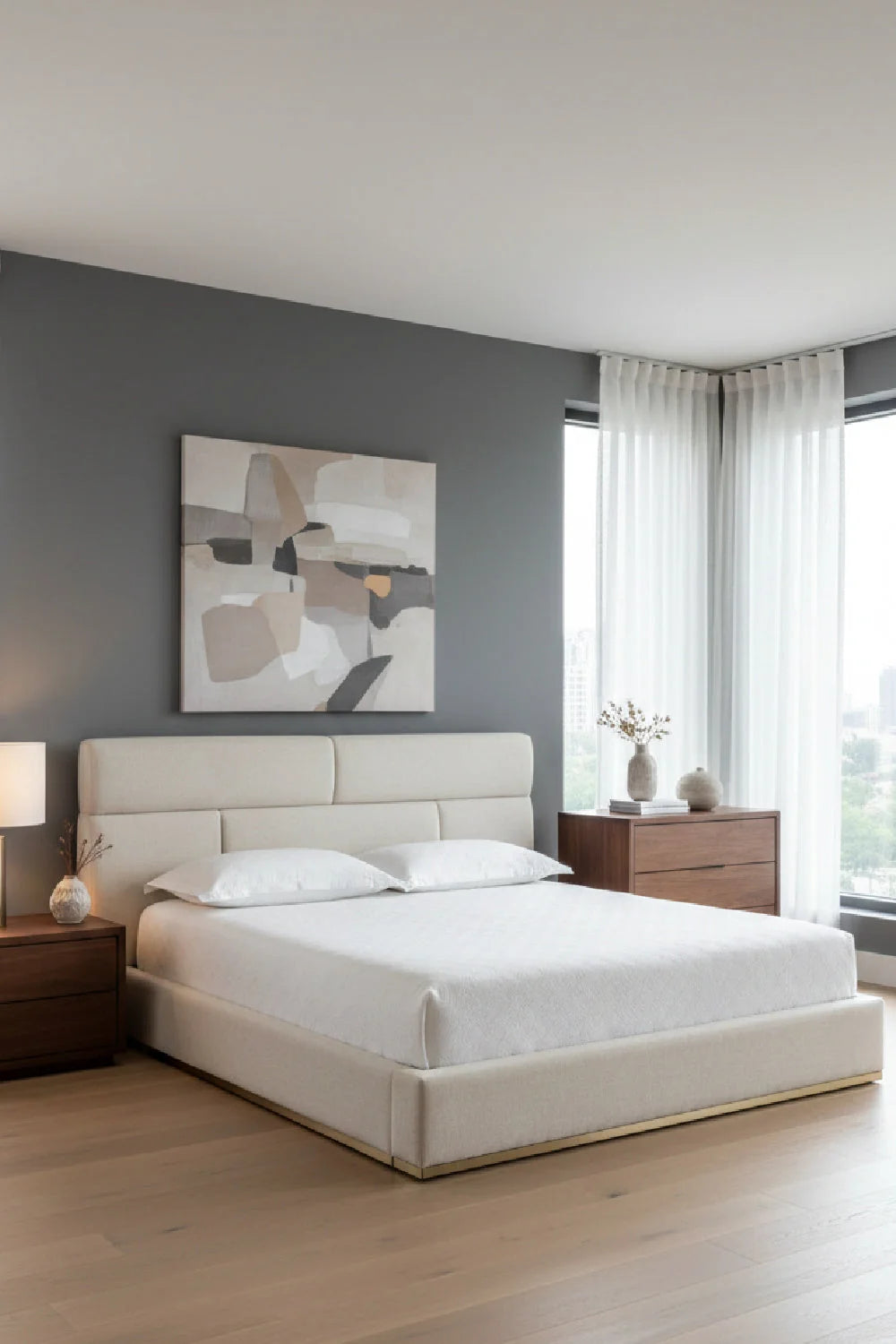 Luxury Modern Cream Upholstered Bed European Style for Villa