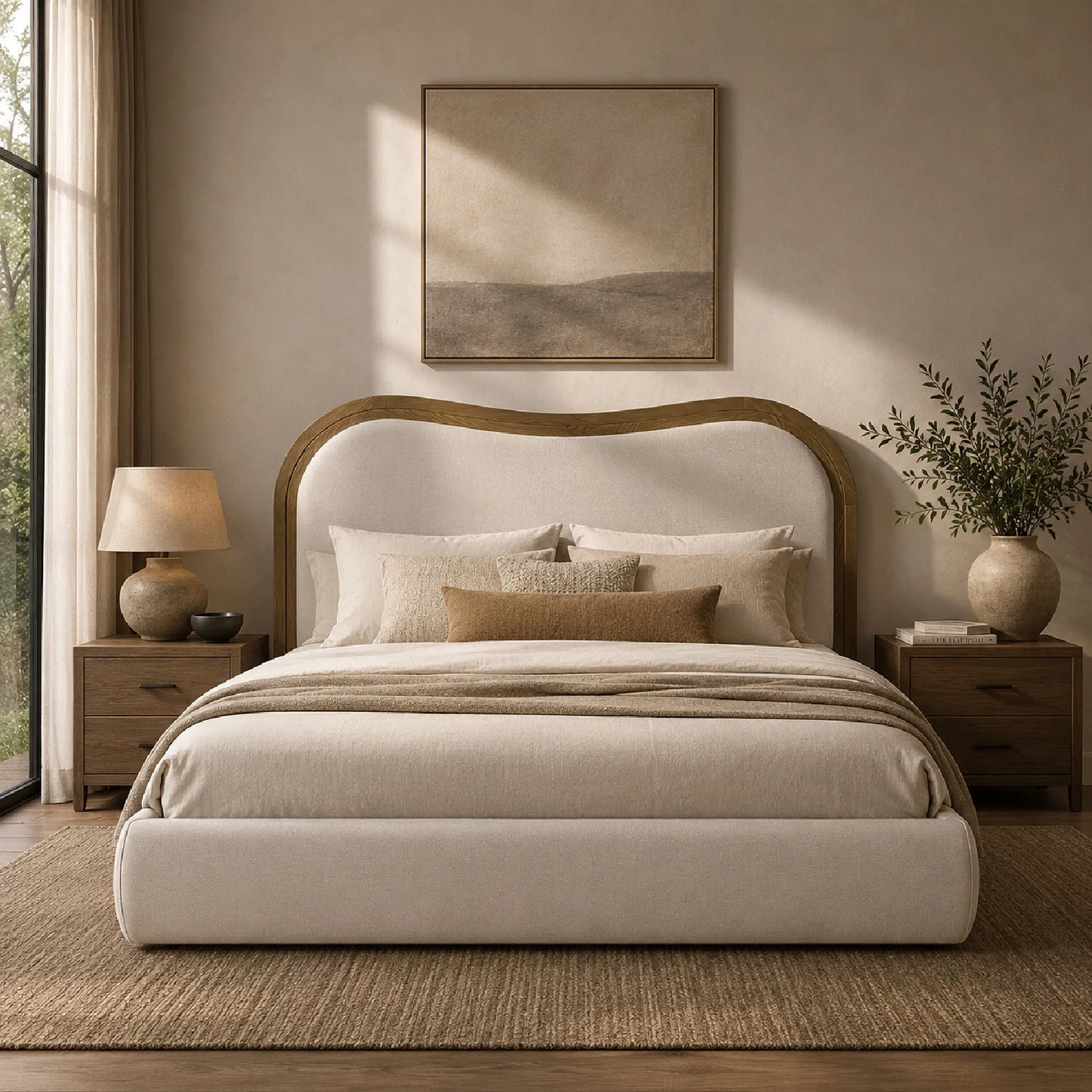 Luxury Modern Cream Upholstered Bed European Style for Villa