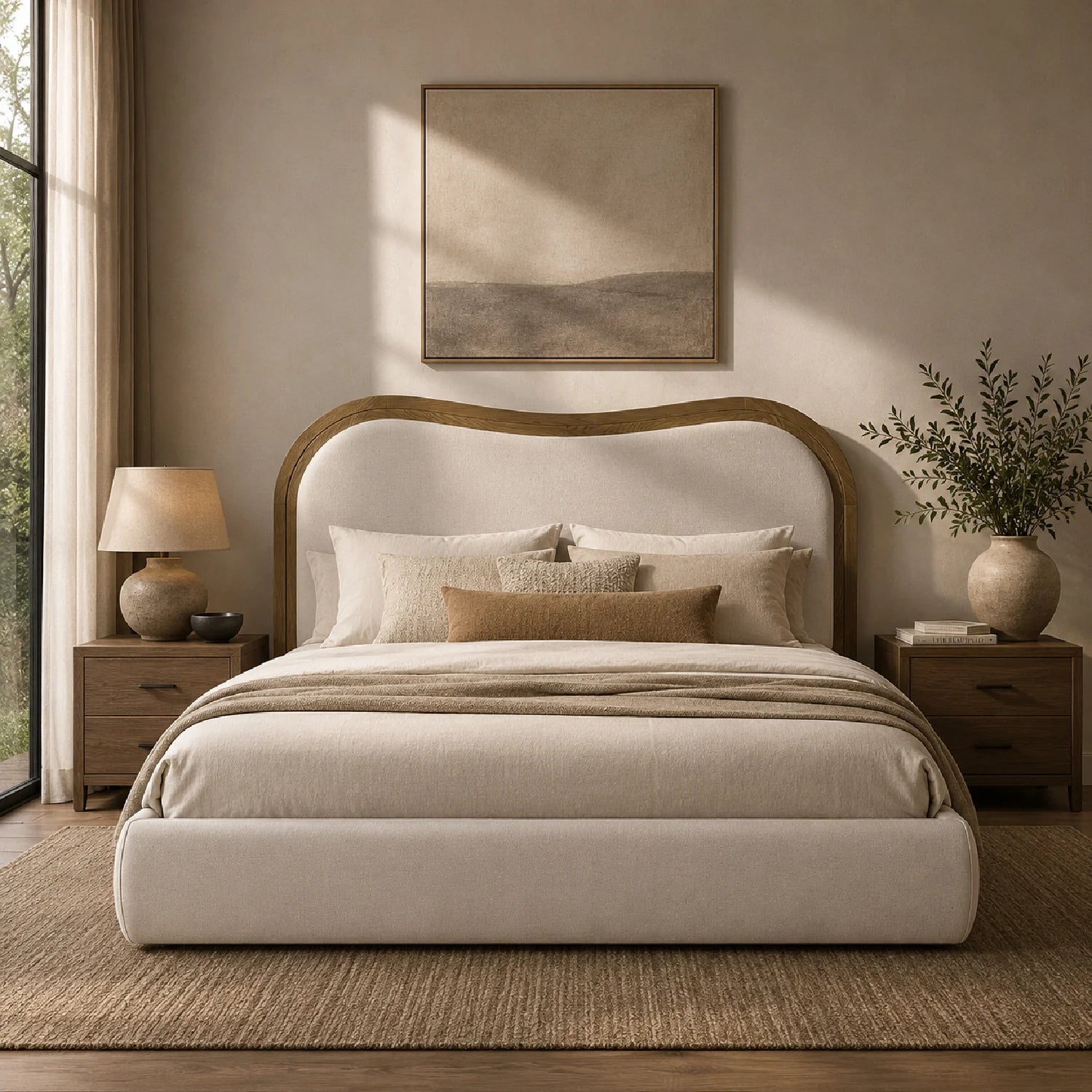 Luxury Modern Cream Upholstered Bed European Style for Villa