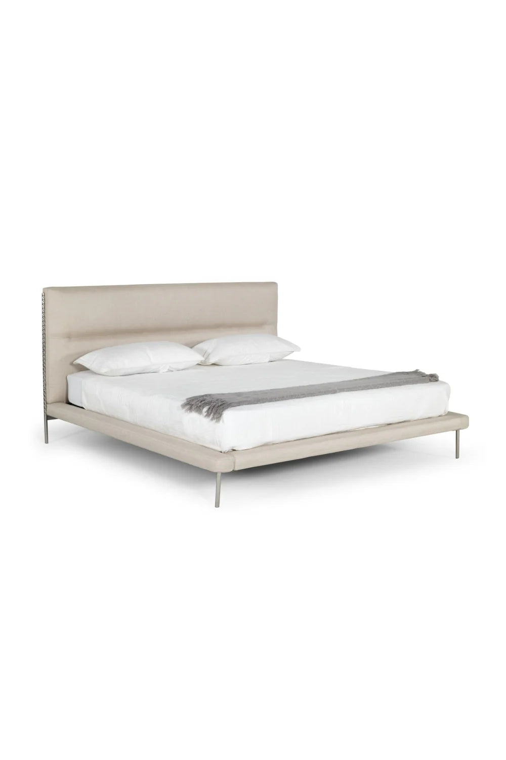 Luxury Modern Cream Woven Fabric Bed European Style for Villa