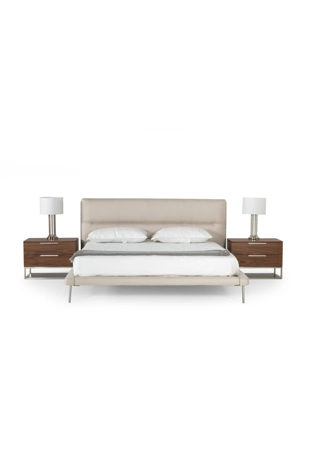 Luxury Modern Cream Woven Fabric Bed European Style for Villa